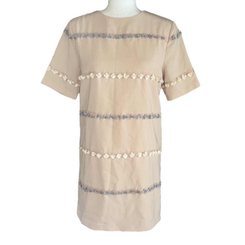 Anthropologie English Factory Beige Sequin Beaded Shift Mini Dress - S